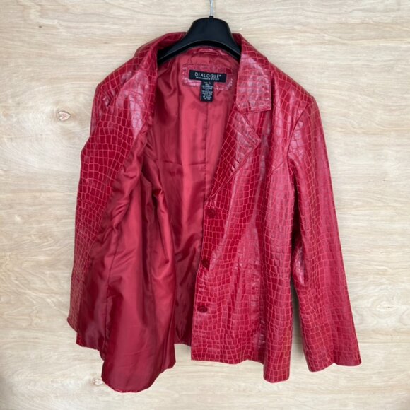 vintage dialogue croc embossed genuine leather blazer red large - Picture 10 of 10
